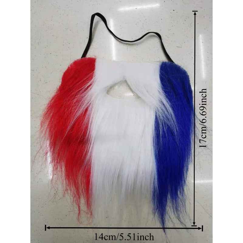 1 Set Red White Blue Three-Color Sports Fan Fake Beard, Game Cheering Beard Decoration, American Tricolor Party Props, Event Support Plush Beard, Suitable for Father'S Day, Independence Day, Game Day, Made of High Simulation Plush Material, Elastic