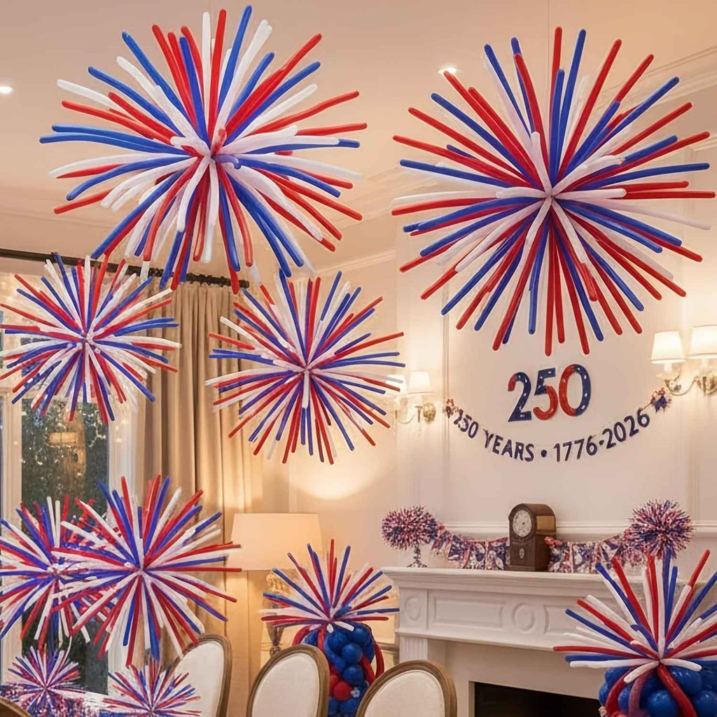 90pcs of 51-Inch Long Red, White, And Blue Balloons for The Usa'S 250Th Anniversary Fireworks Celebration, Perfect for Patriotic Parties And Events from 1776 to 2026, Including Independence Day And Memorial Day