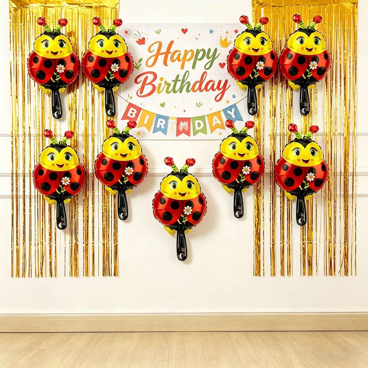 10pcs Cartoon Ladybug Foil Balloons • Suitable for Birthday Holiday Decoration • Graduation Season Back-To-School Decor