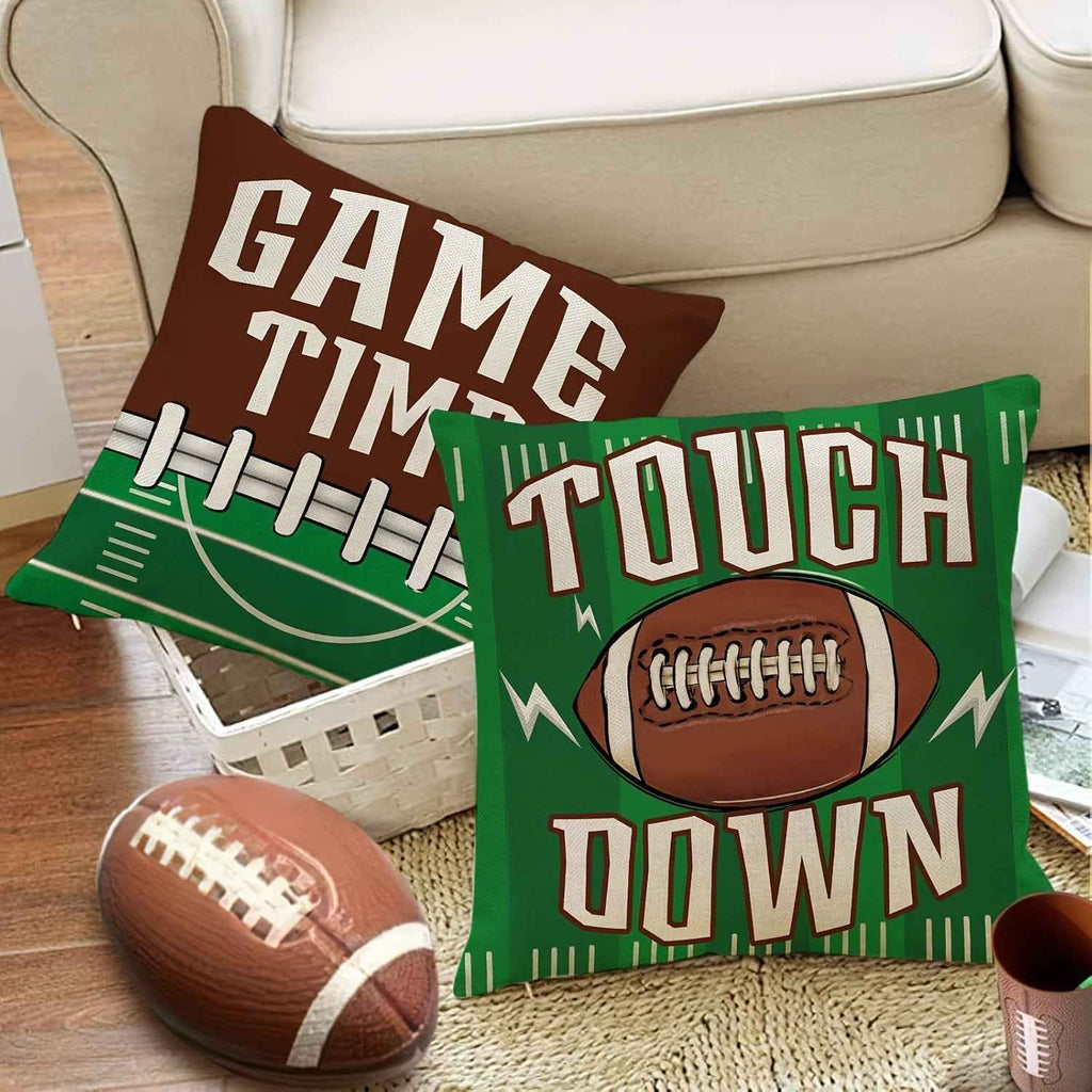 Game Day Ready: 4-Piece Football Decorative Throw Pillow Covers for Home and Porch Décor