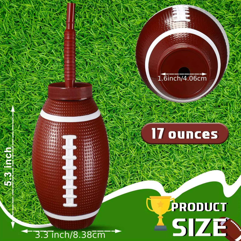 12-Pack Football-Shaped Reusable Plastic Cups with Straws & Lids for Sports-Themed Party Celebrations