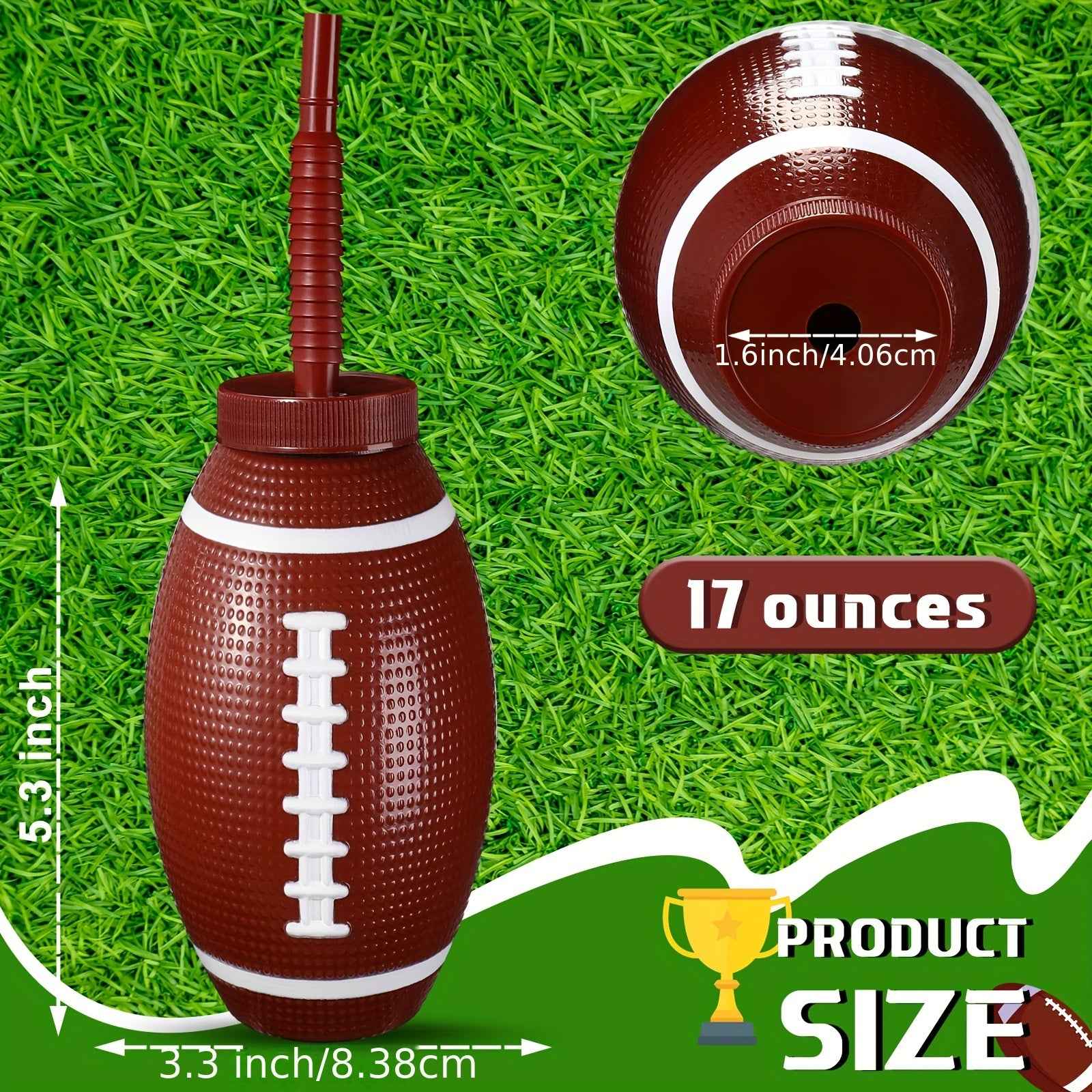 12-Pack Football-Shaped Reusable Plastic Cups with Straws & Lids for Sports-Themed Party Celebrations
