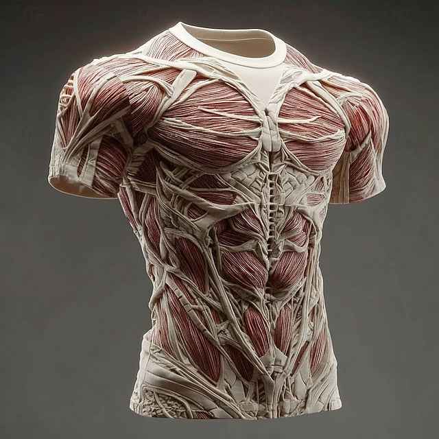 Men's Muscle Optical Illusion 3D Simulation T Shirt Short Sleeve T shirt 3D Print Crew Neck Shirt Exaggerated Designer Daily Club Party White Red Gray Summer Spring All Seasons Clothing Apparel S M L