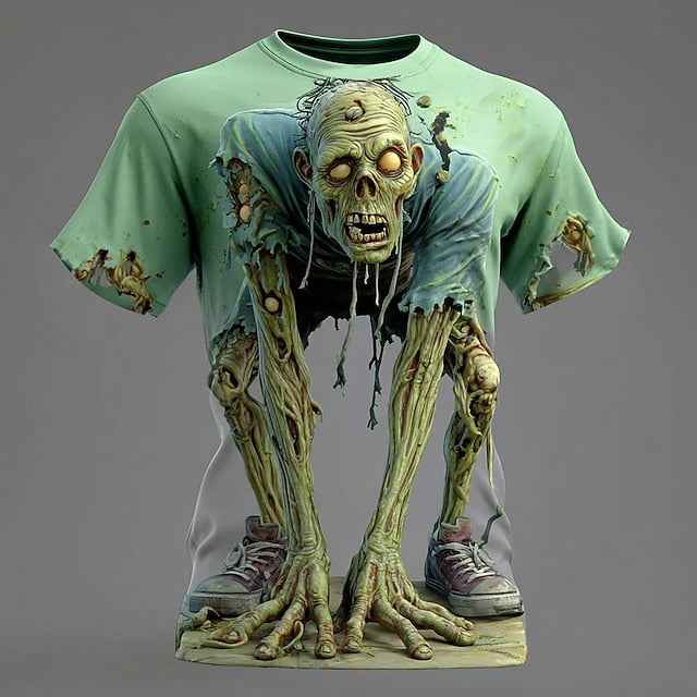 Men's Optical Illusion Zombies 3D T Shirt Short Sleeve T shirt 3D Print Crew Neck Shirt Exaggerated Designer Horror Party Street Holiday Yellow Blue Purple Summer Spring All Seasons Clothing Apparel