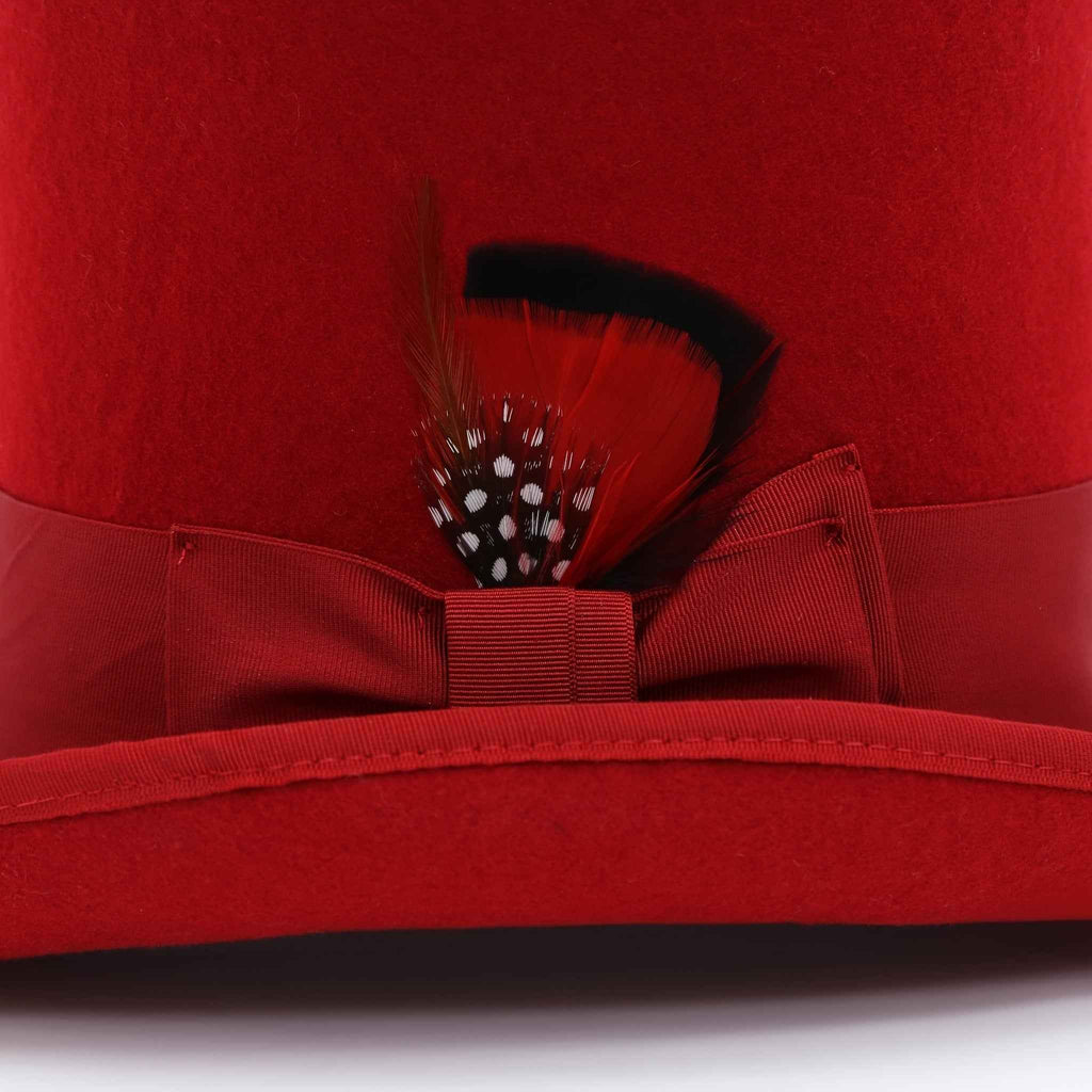 [Premium Top Hat] 2D Flat - 100% Pure Wool Women's Red High Hat, Presidential Hat, Magician's Hat, Premium Top Hat Available in Three Sizes
