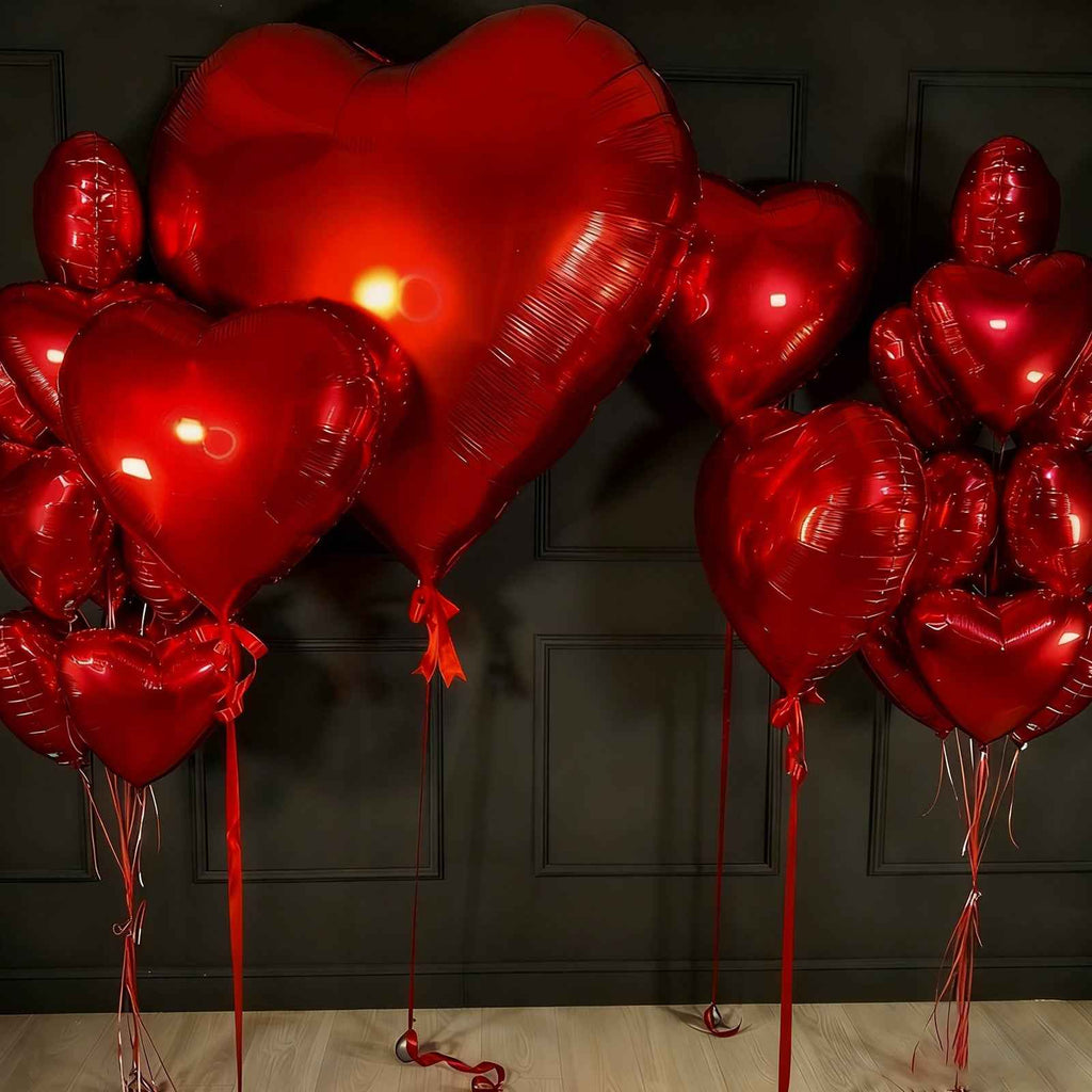21pcs, Extra Large 63 Inch Red Foil Balloons And 18 Inch Heart-Shaped Foil Balloons - Valentine'S Day Proposal Wedding Birthday Decorations