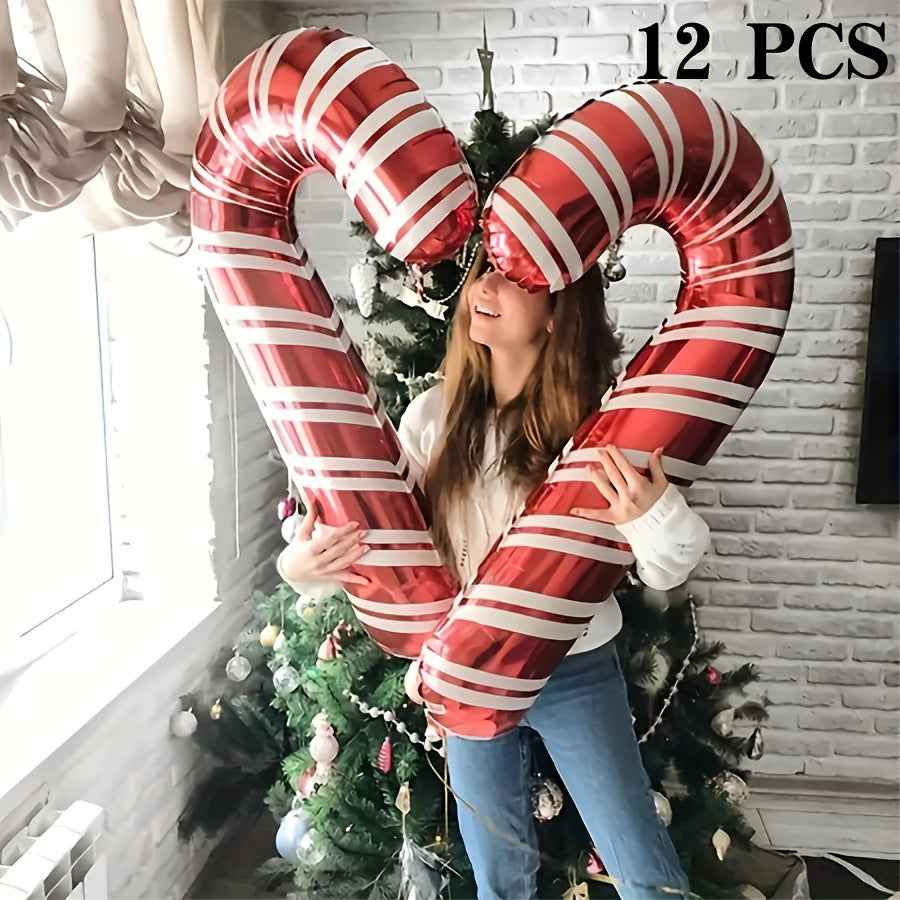 Christmas Giant Candy Cane Balloons, 2/6/12pcs, Christmas Decoration Balloons, Christmas Ornament Gifts, Seasonal Photo Props for Holiday Celebrations