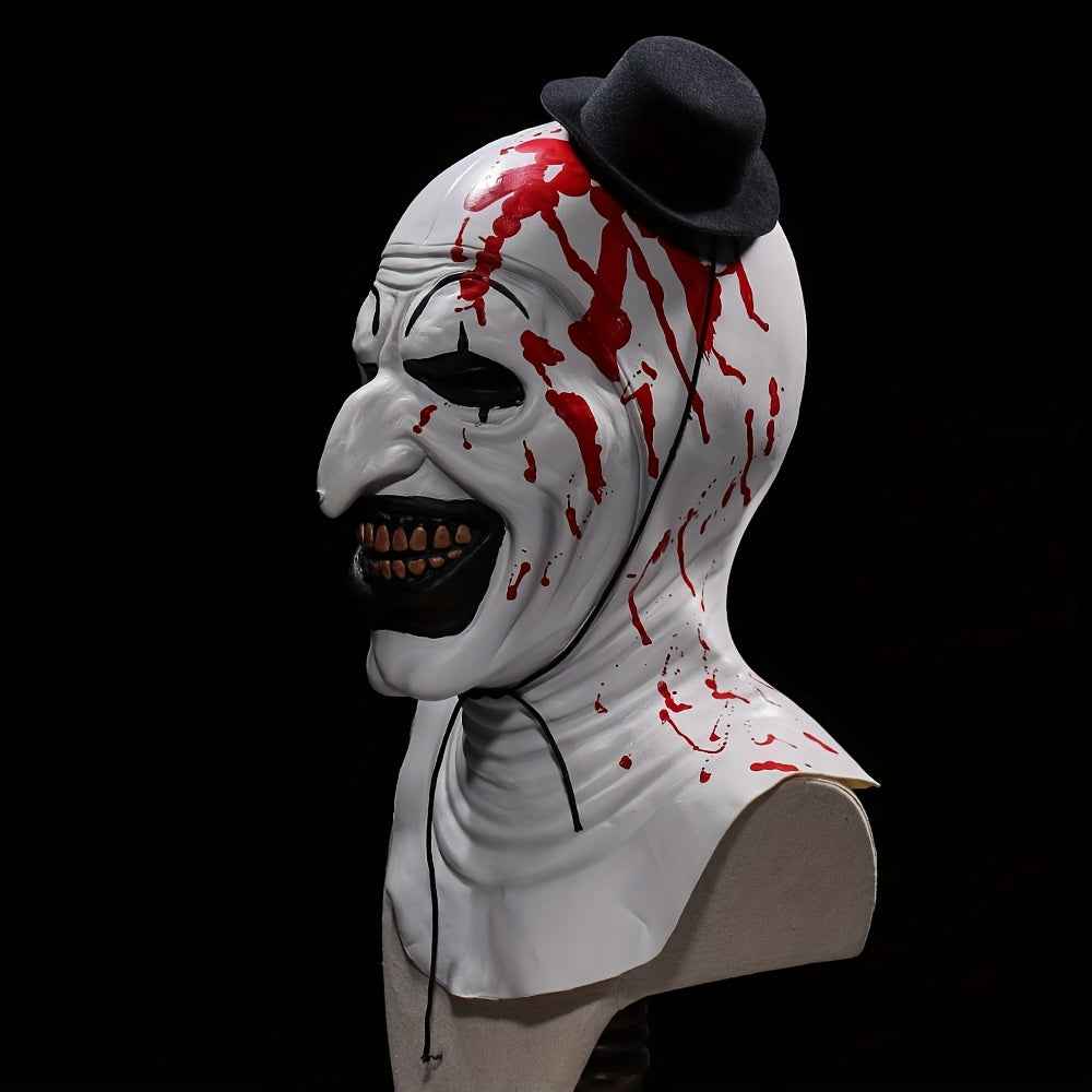 1pc Black Hat Clown Latex Mask, Classic Ghost Clown Mask with Hat - Halloween Christmas Costume Props, Men'S Stage Performance Accessories