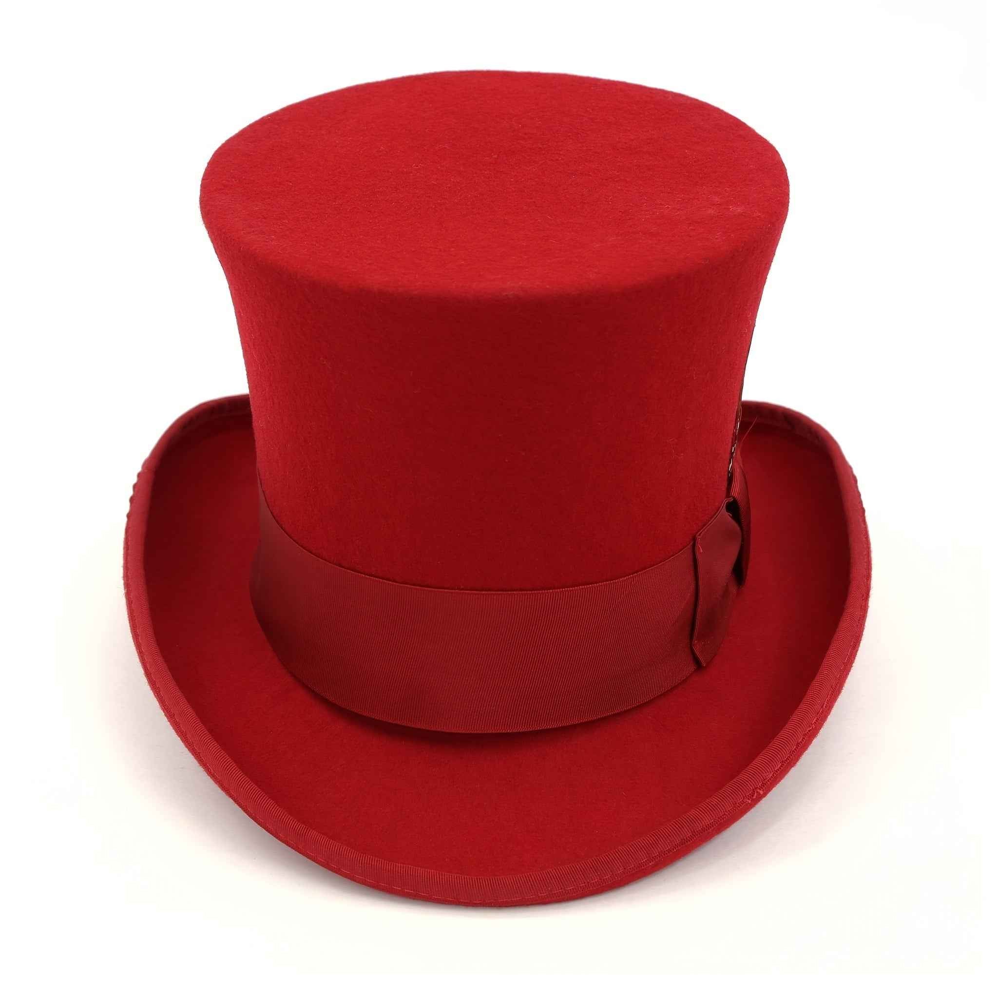 [Premium Top Hat] 2D Flat - 100% Pure Wool Women's Red High Hat, Presidential Hat, Magician's Hat, Premium Top Hat Available in Three Sizes
