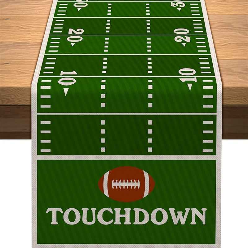 Decorative Table Runner for a Football-Themed Birthday Party Featuring American Football Elements, Perfect for Kitchen And Dining Settings