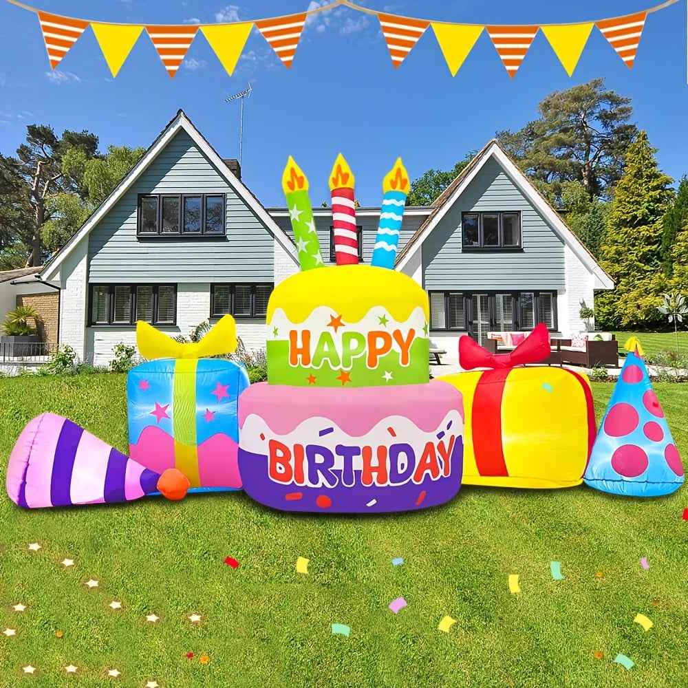 Multi-Component Birthday Cake Decoration with Candles & Balloons Suitable for Parties, Blow-Up Outdoor/Indoor Yard Decorations for 4th of, Easter, Hanukkah, Thanksgiving - Suitable for Holiday, Lawn