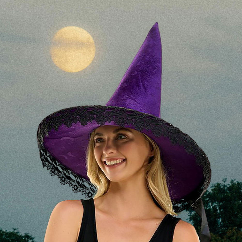 Bow Pointed Flower Lace Around Halloween Witch Hat by Madeline Love