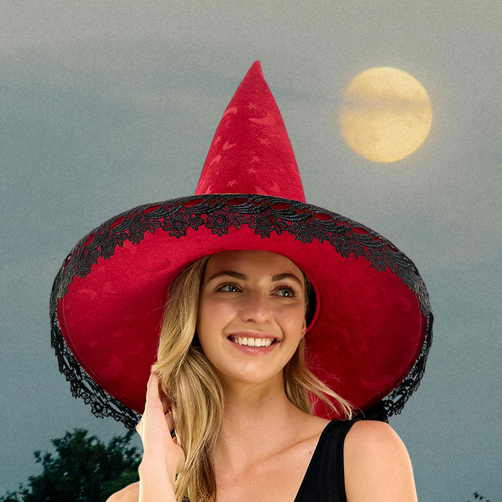 Bow Pointed Flower Lace Around Halloween Witch Hat by Madeline Love