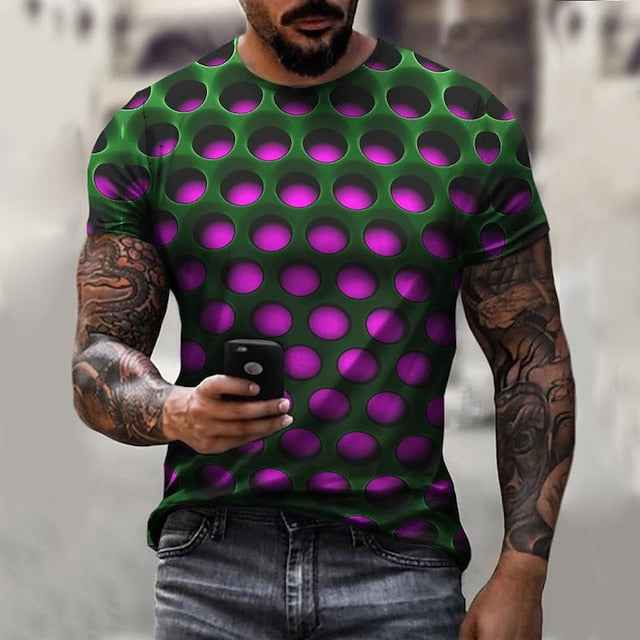 Men's Unisex Graphic Optical Illusion T Shirt Tee Short Sleeve T shirt 3D Print Crew Neck Round Neck Shirt Vintage Streetwear Exaggerated Casual Daily Light Green Dark Purple Red Summer Clothing