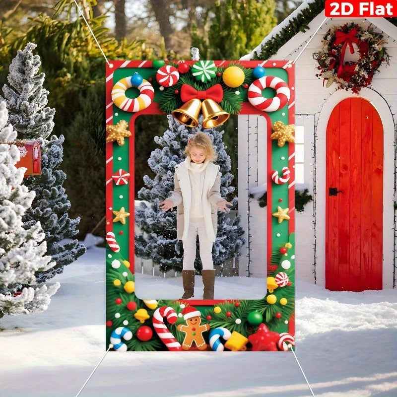 2D Flat, 2D Plane, 1pc Of Oversized Giant 70.9 "x35.4" And 2D Plane Christmas Photo Booth Silhouette Frame And Banner Gift Balloon-background with Easy-to-install Strip, Suitable for Indoor/outdoor Christmas, New Year, Birthday, Wedding, Party, 2D