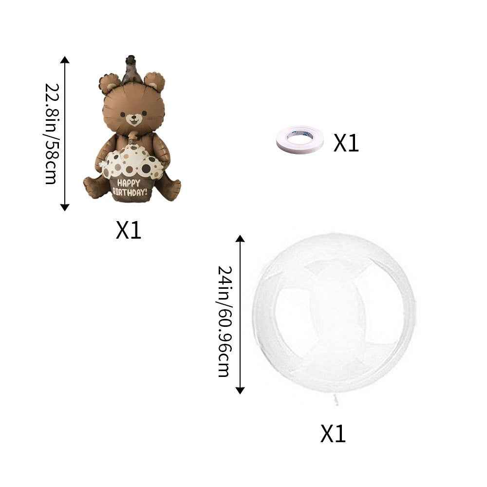 3pcs Transparent Popo Ball And Cake Bear Aluminum Foil Balloon | Photo Booth Prop, Wedding, Anniversary, Outdoor Party, Celebration Wall, Party Entrance Decoration, Party Decoration, Dining Table Central Decoration, Spring, Summer, Easter