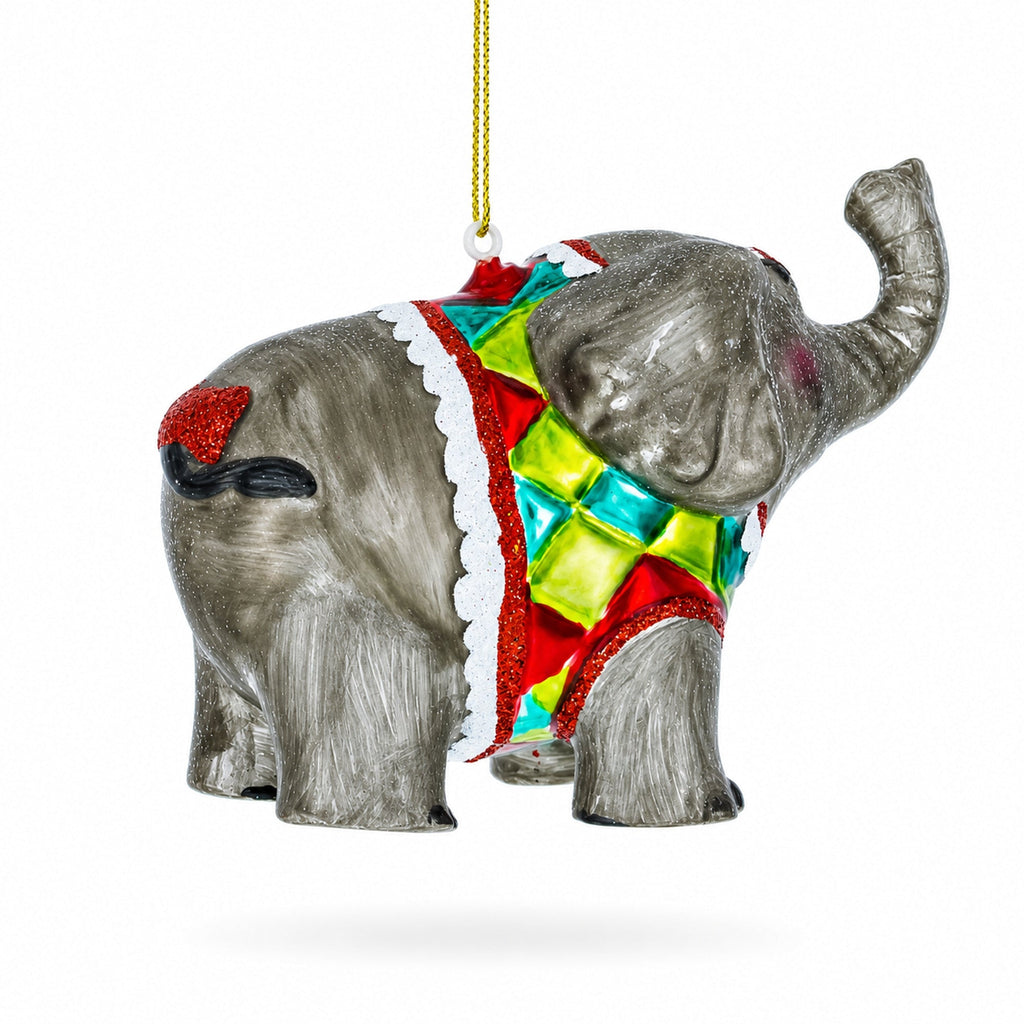 Circus Elephant Trumpeting Glass Christmas Ornament by BestPysanky