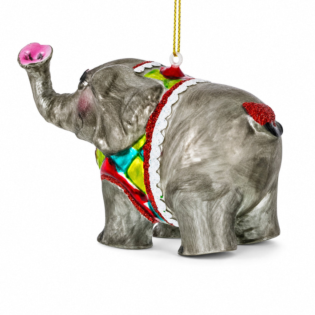 Circus Elephant Trumpeting Glass Christmas Ornament by BestPysanky