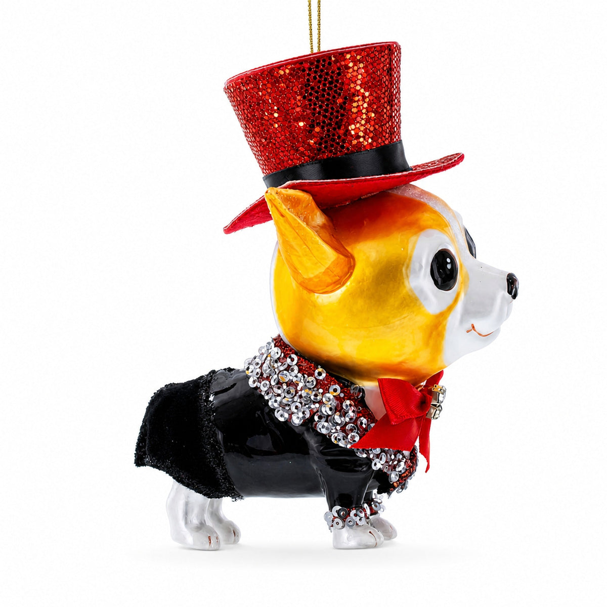 Chihuahua in Top Hat Glass Christmas Ornament by BestPysanky