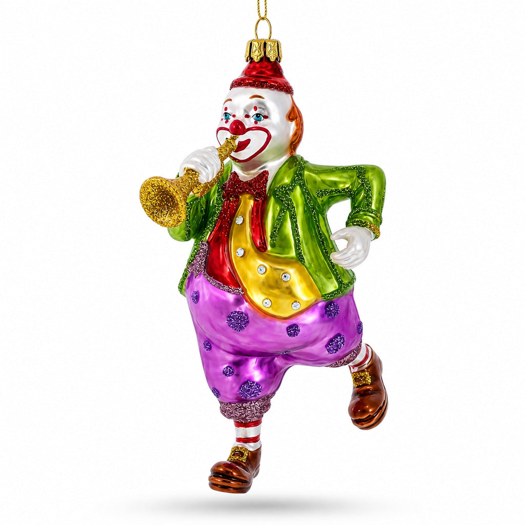 Jovial Clown Performing on Trumpet Glass Christmas Ornament by BestPysanky