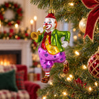 Jovial Clown Performing on Trumpet Glass Christmas Ornament by BestPysanky