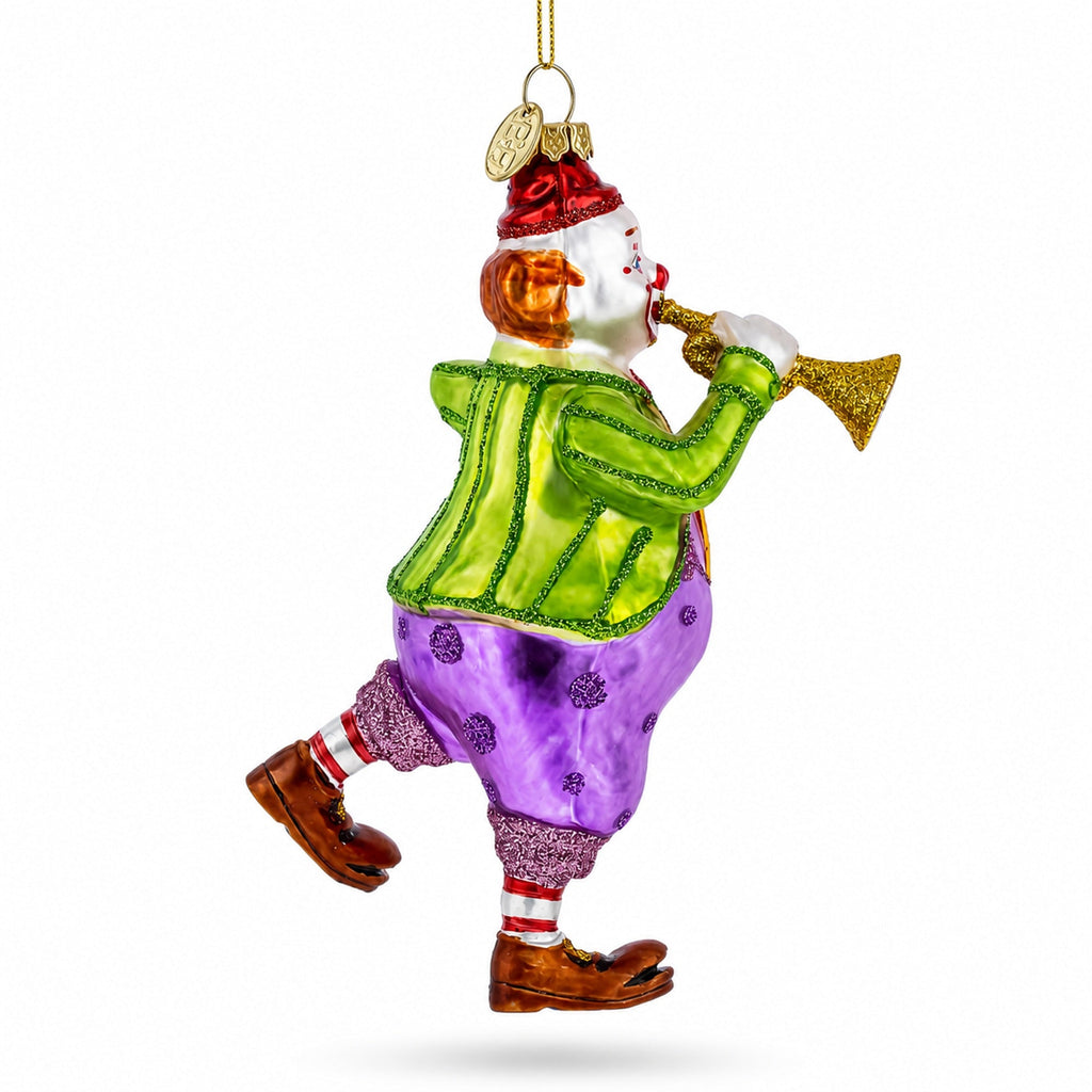 Jovial Clown Performing on Trumpet Glass Christmas Ornament by BestPysanky