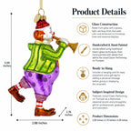 Jovial Clown Performing on Trumpet Glass Christmas Ornament by BestPysanky