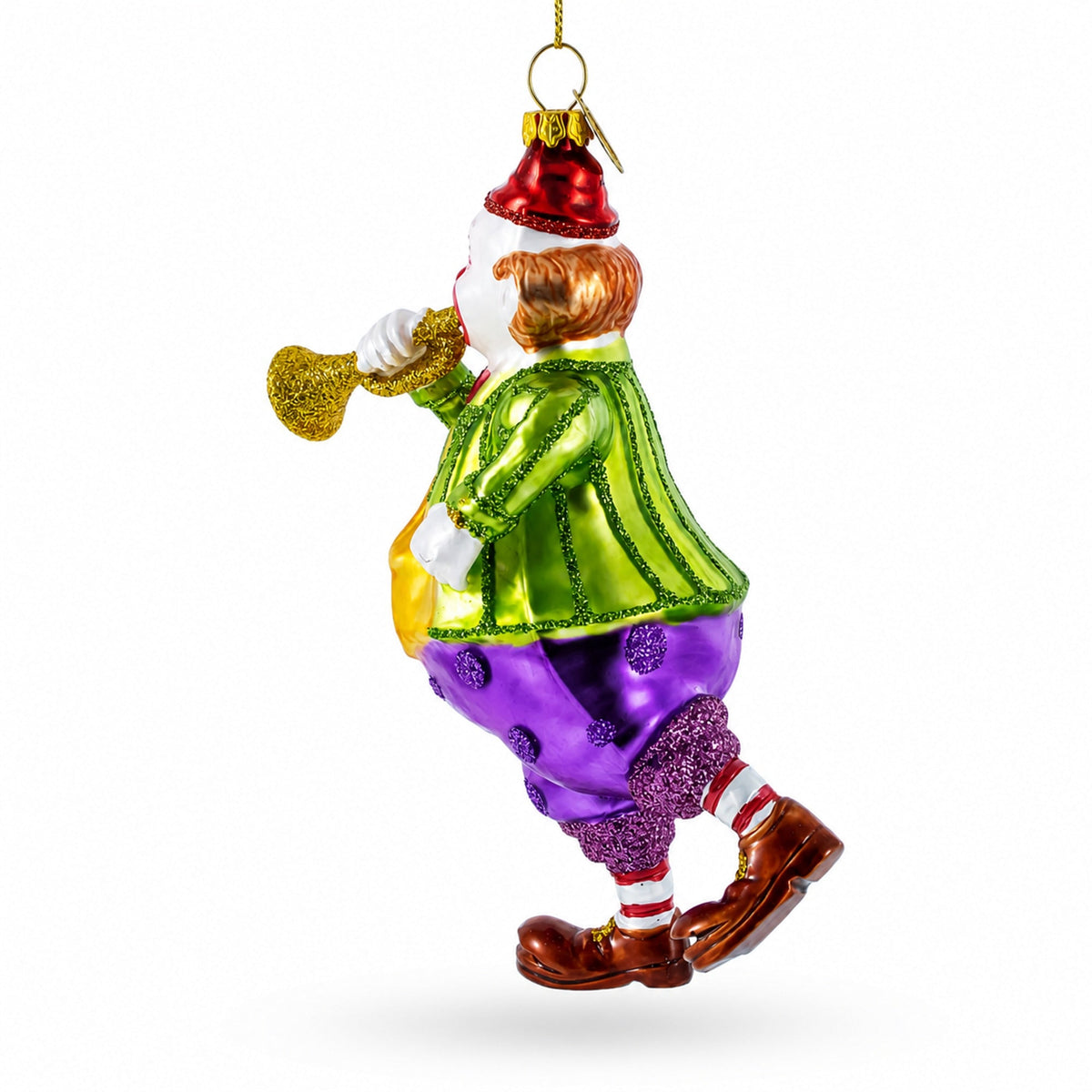 Jovial Clown Performing on Trumpet Glass Christmas Ornament by BestPysanky