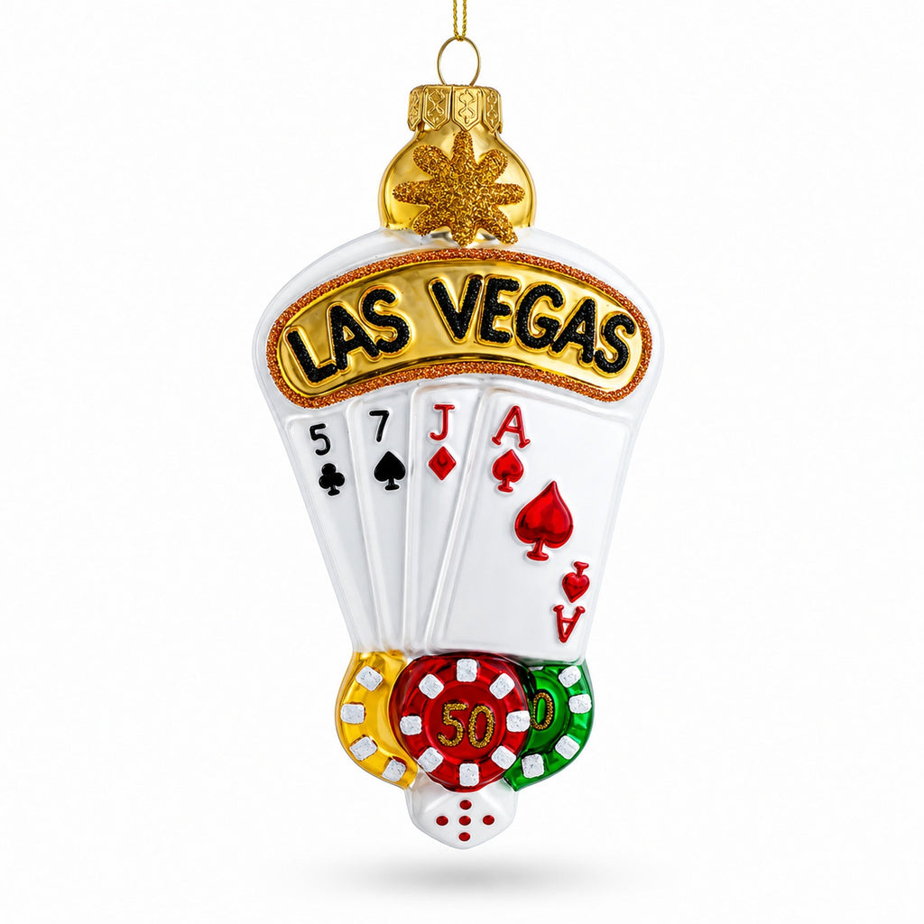 Las Vegas Casino with Playing Cards & Chips Glass Christmas Ornament by BestPysanky