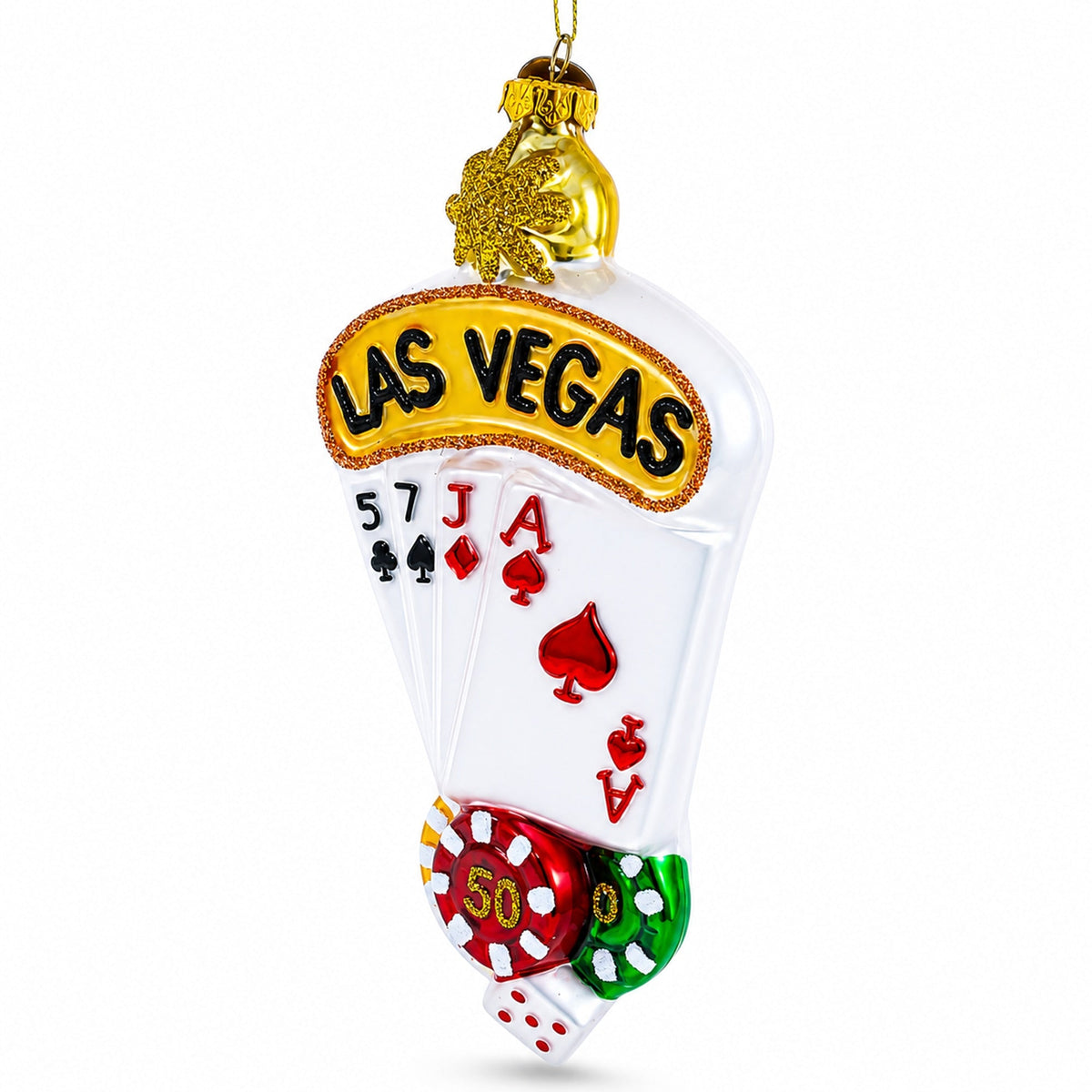 Las Vegas Casino with Playing Cards & Chips Glass Christmas Ornament by BestPysanky