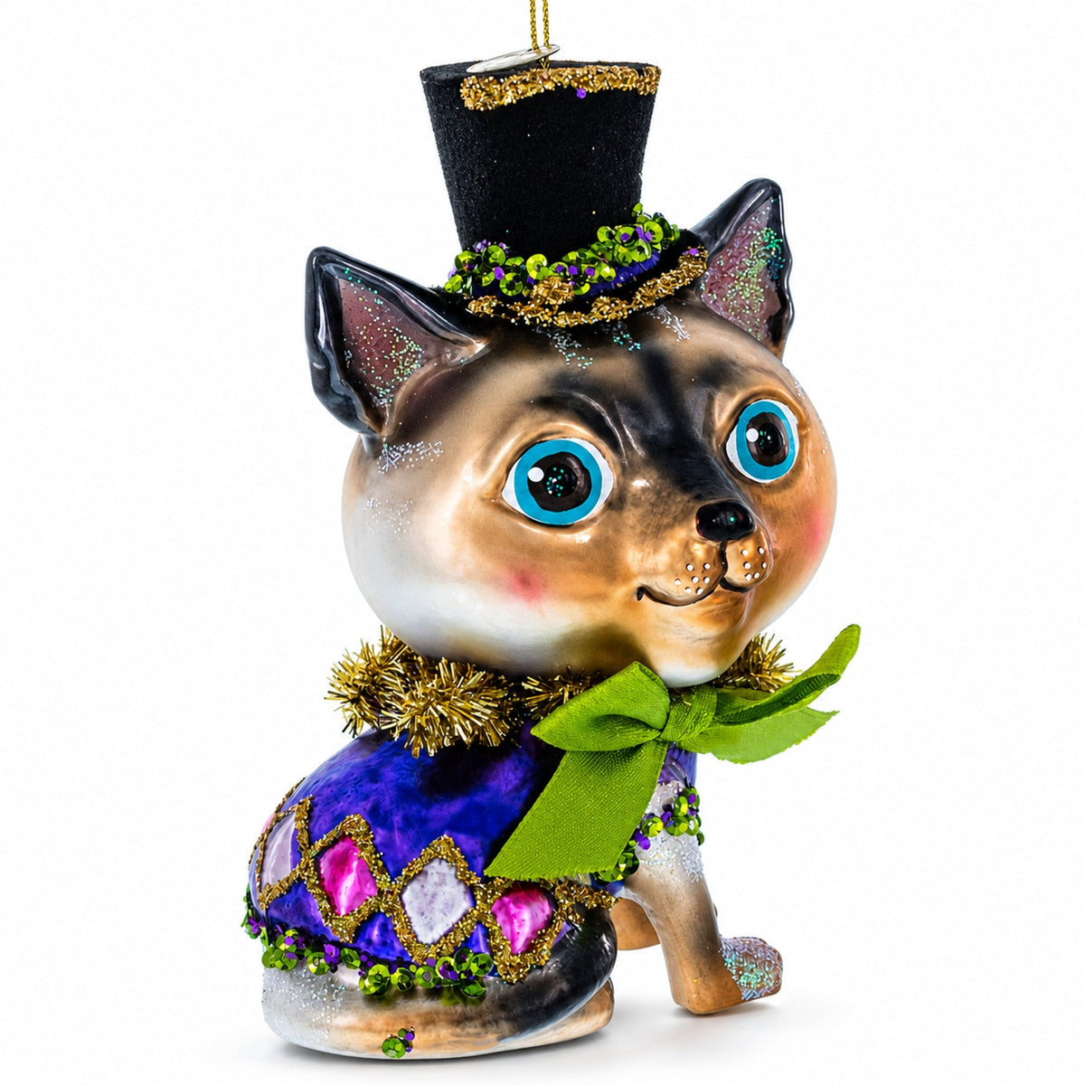 Cat in Top Hat with Bow Tie Glass Christmas Ornament by BestPysanky