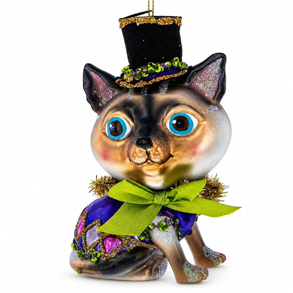 Cat in Top Hat with Bow Tie Glass Christmas Ornament by BestPysanky