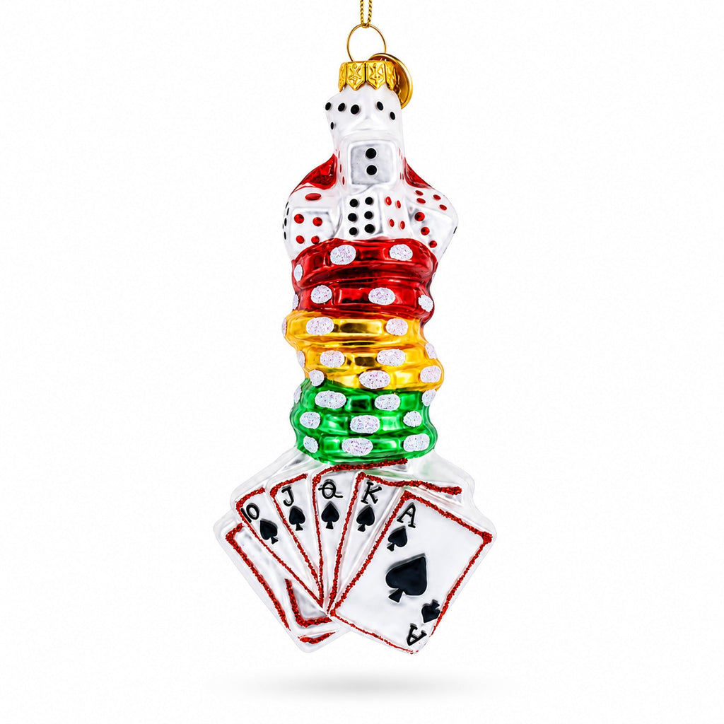 Casino Poker Chips and Cards Glass Christmas Ornament by BestPysanky