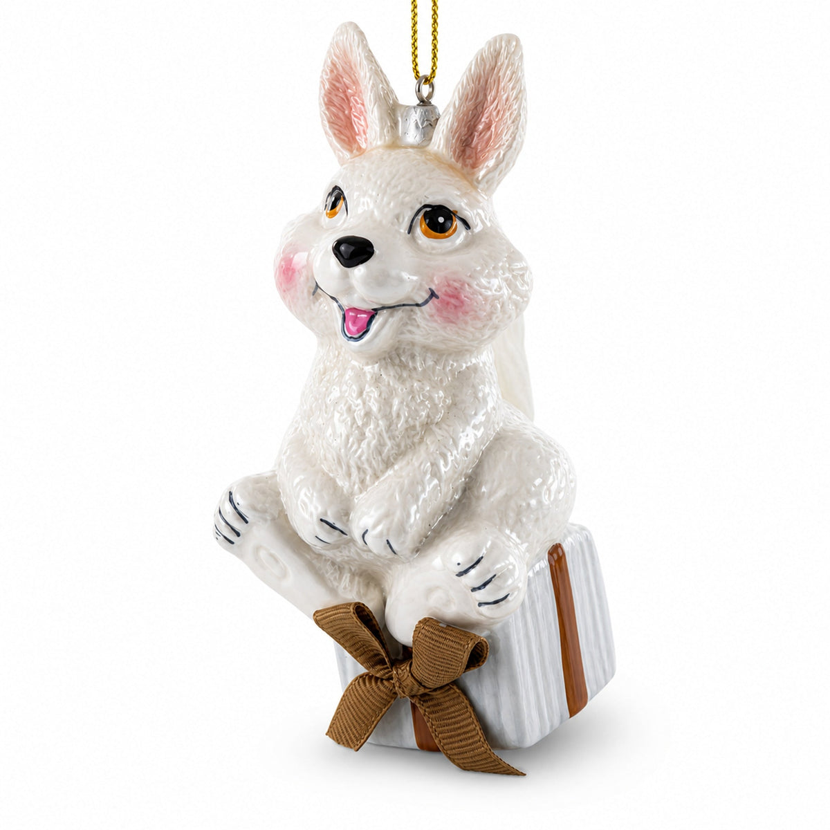 Bunny Sitting on a Gift Christmas Ornament by BestPysanky