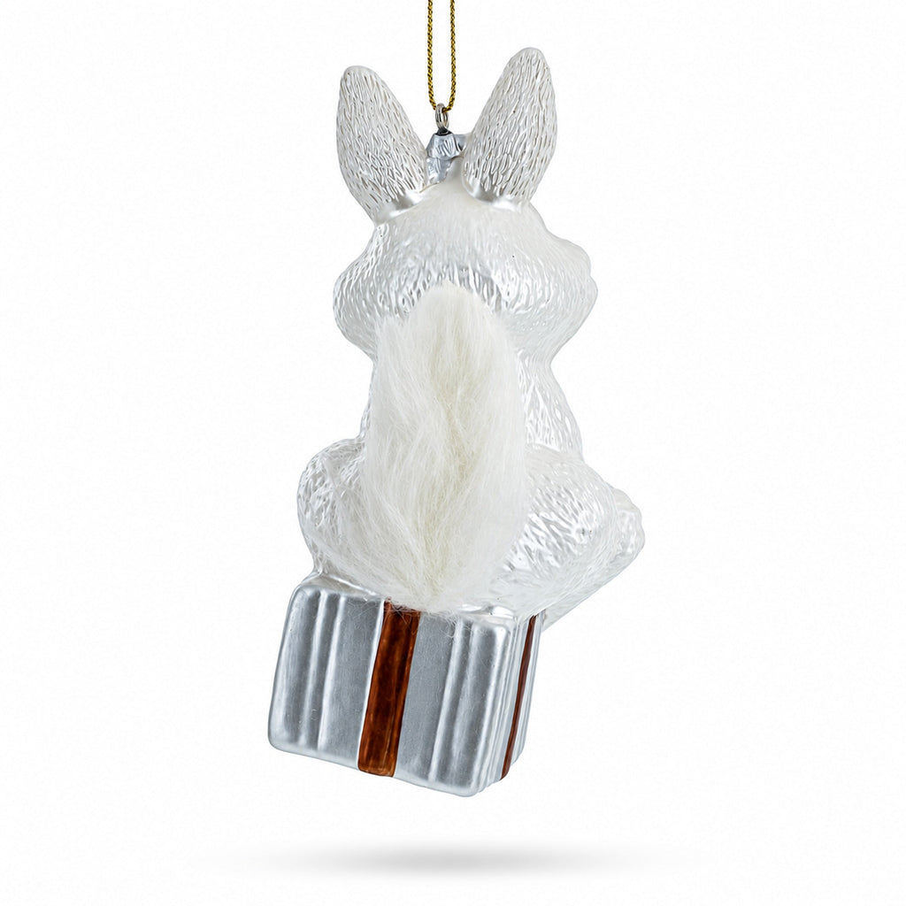 Bunny Sitting on a Gift Christmas Ornament by BestPysanky