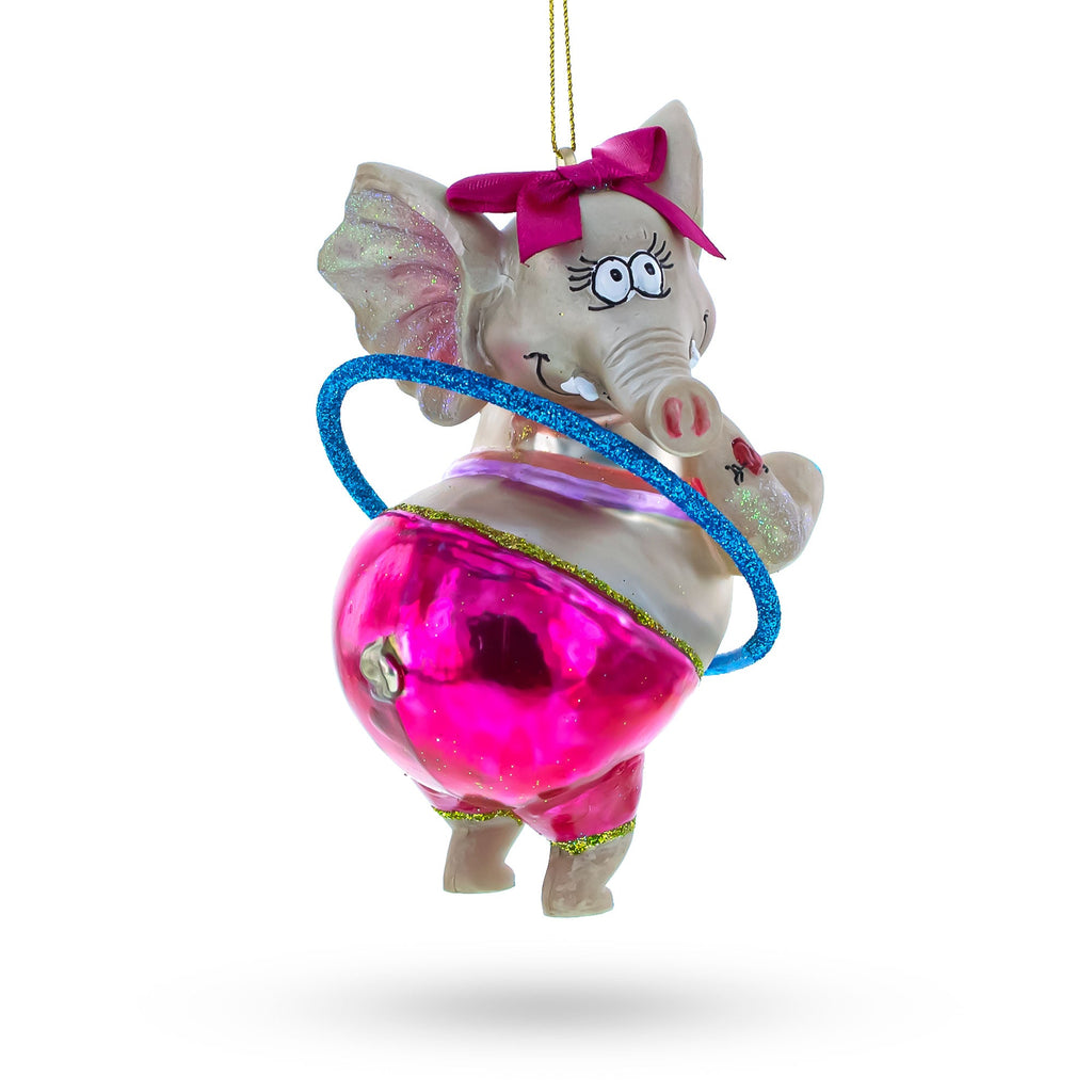 Circus Elephant Balancing Hula Hoop Glass Christmas Ornament by BestPysanky