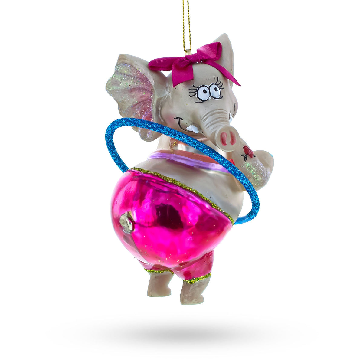 Circus Elephant Balancing Hula Hoop Glass Christmas Ornament by BestPysanky