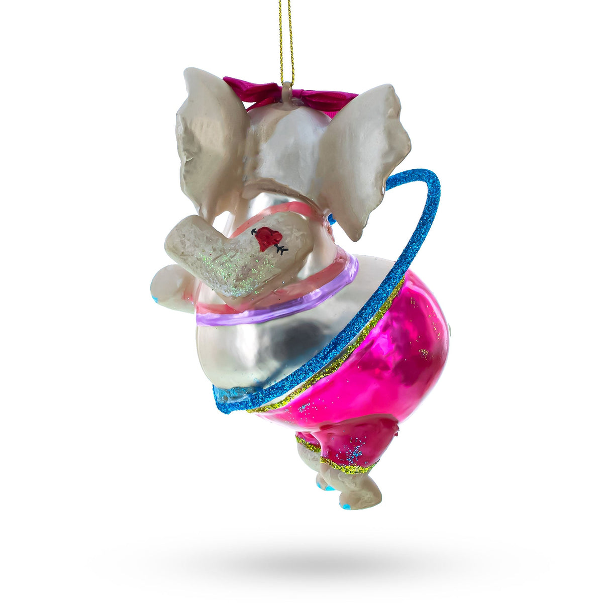 Circus Elephant Balancing Hula Hoop Glass Christmas Ornament by BestPysanky