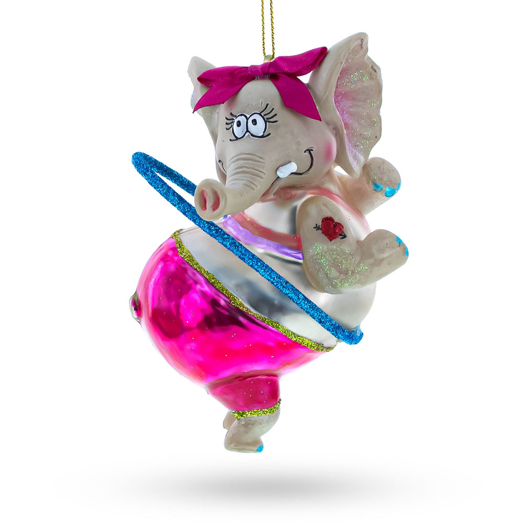 Circus Elephant Balancing Hula Hoop Glass Christmas Ornament by BestPysanky