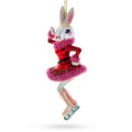 Bunny Ice Skater In Red Dress Glass Christmas Ornament by BestPysanky
