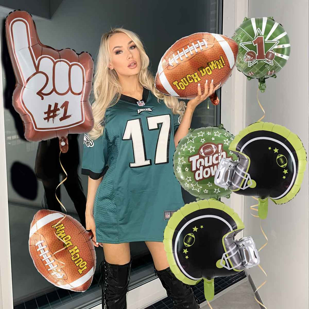 7pcs Super Football Balloon Set, Including a Football And Helmet Foil Balloons, Suitable for Event Atmosphere Decoration, Fan Props, Rugby Matches, And Spectators