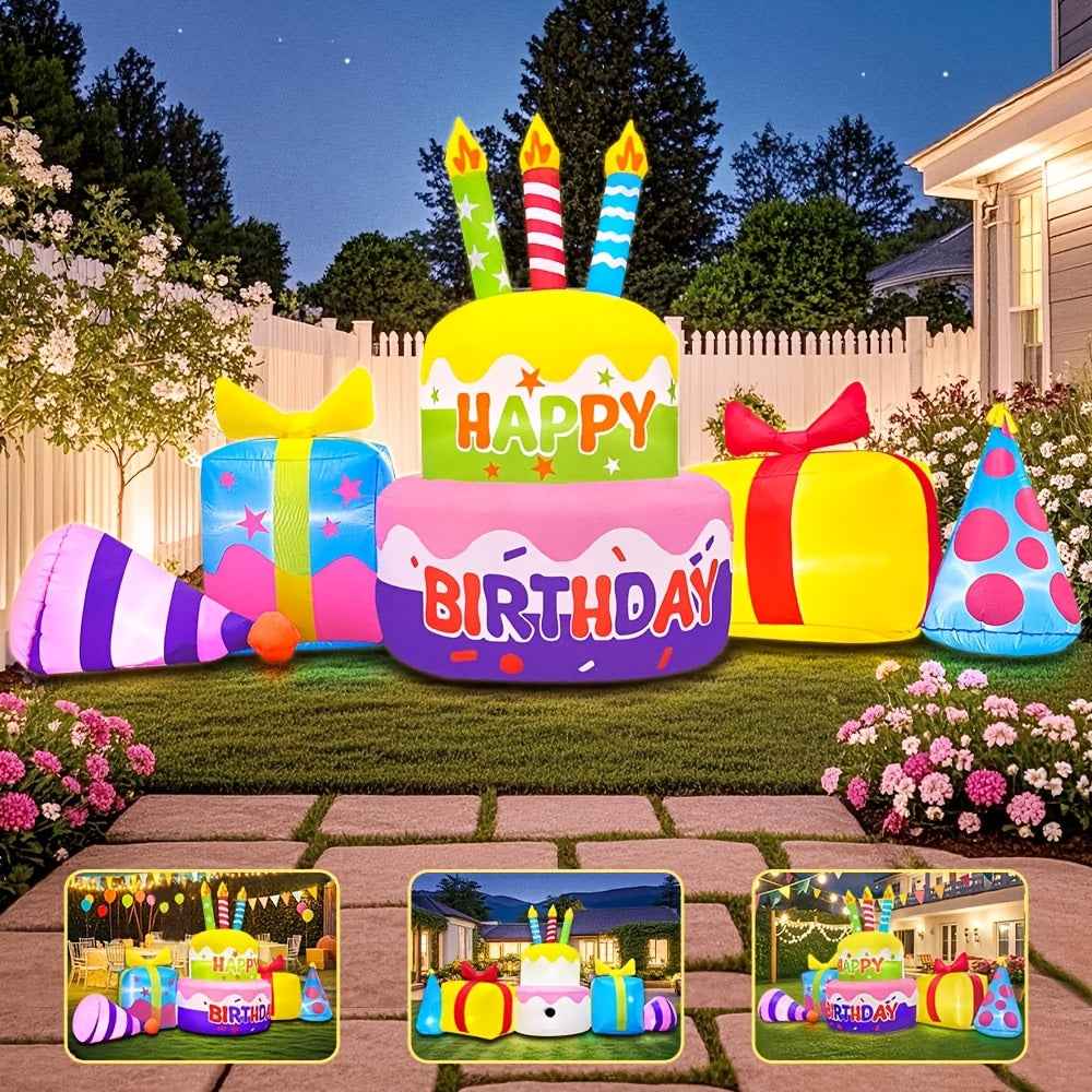 Multi-Component Birthday Cake Decoration with Candles & Balloons Suitable for Parties, Blow-Up Outdoor/Indoor Yard Decorations for 4th of, Easter, Hanukkah, Thanksgiving - Suitable for Holiday, Lawn