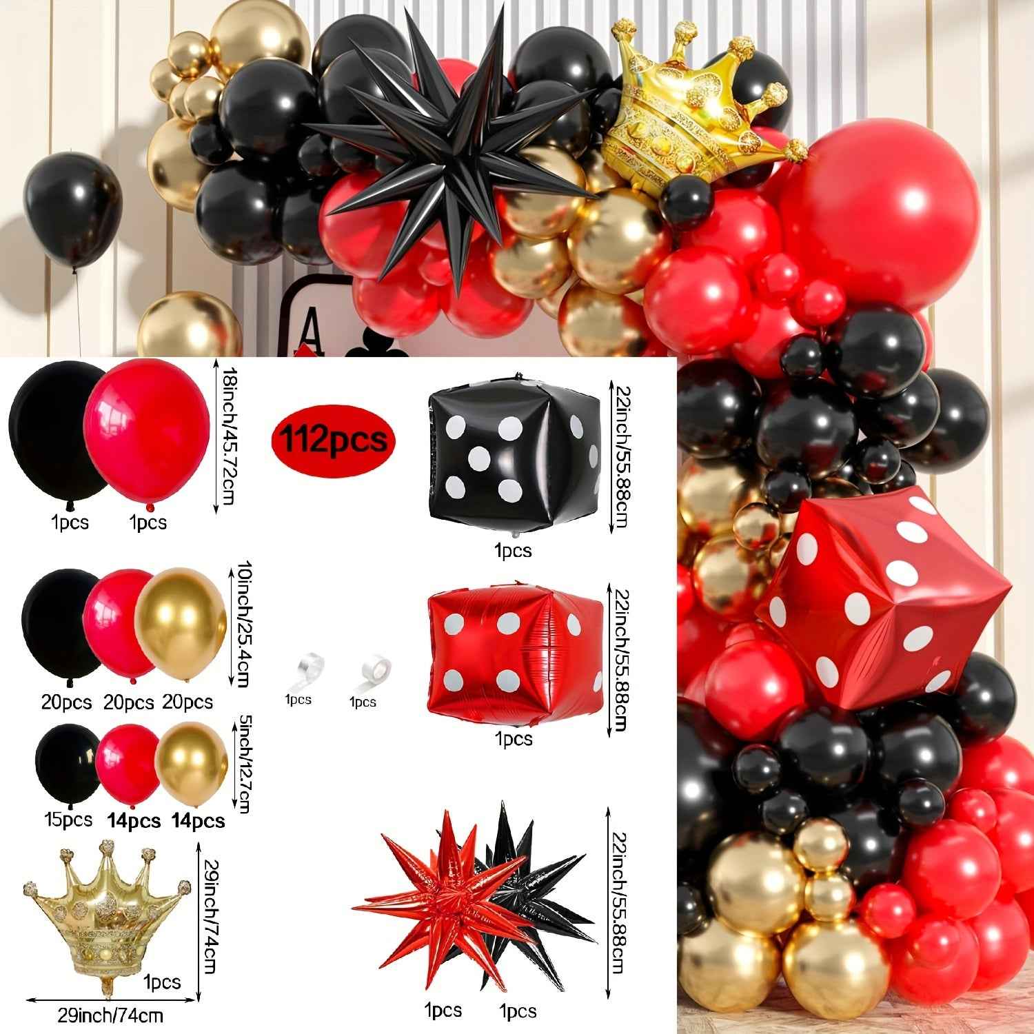 112pcs Red And Black Balloon Party Arch Decoration Dice Balloon Birthday Party Decoration Explosive Star Balloon Decoration Supplies Event Celebration Decoration Needs