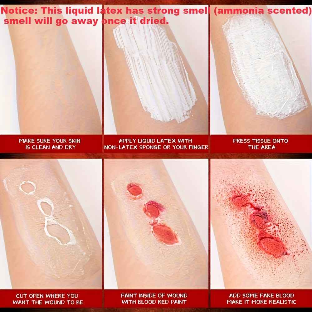 1.76fl.oz Liquid Latex for SFX Makeup - Clear White & Light Flesh Color Fake Blood, Liquid Latex for Halloween Costume, Zombie, Vampire & Monster FX, Wet Look (1.76fl.oz/50ml)