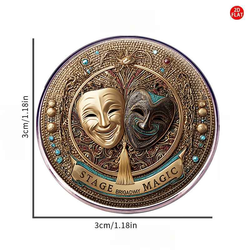 2D Plane, Retro Theatrical Mask Stainless Steel Brooch Broadway Stage Magic Theme Chest Ornament Exquisite Embossed Craft Metal Badge Literary Drama Lovers Additions Cross-Border Hot Style Personalized Clothing Pin Creative Stage Play Element Collec