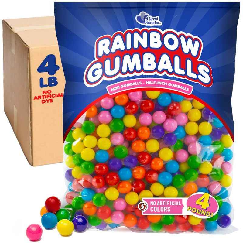 Bulk Mini Gumballs (1/2 inch) 4 lb Bag Naturally Colored Gum No Artificial Dyes Rainbow Gumballs for Vending Machines, Piatas, Candy Buffets, Party Favors, Schools, Offices & Bulk Candy Displays