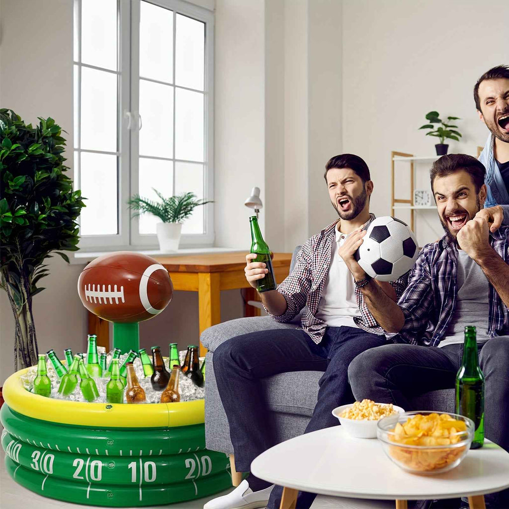 Inflatable Football Field Cooler with Yard Line Design - Portable PVC Drink Cooler for Sports Parties, Outdoor Games, Tailgates - No Electricity Needed, Holds 6 Bottles, Toss Game Decoration, Inflatable Cooler, Tailgate Essentials, Sporty Theme, No Elect