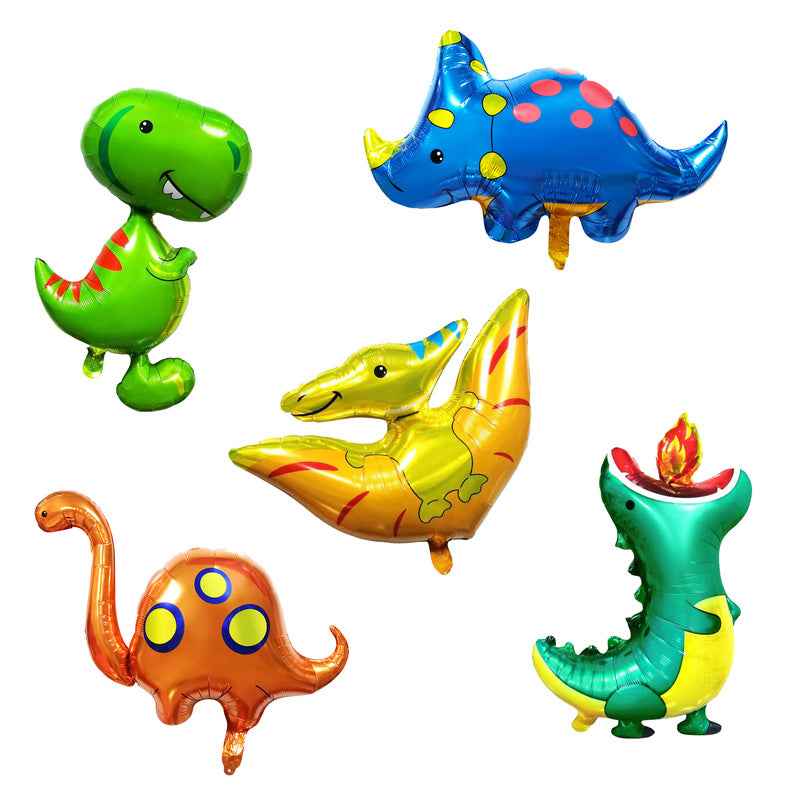 5pcs Large Q-Style Dinosaur Cartoon Film Balloons | Suitable for Jurassic Themed Party Decorations, Mixed Colors, Ideal for Birthday, Christmas, and Summer Celebrations