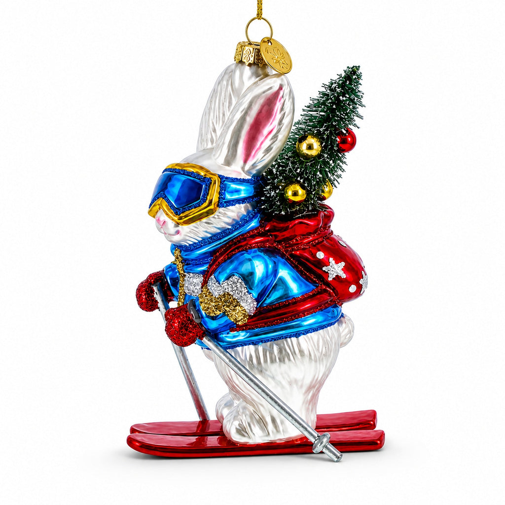 Skiing Bunny Rabbit Wearing Goggles Glass Christmas Ornament by BestPysanky