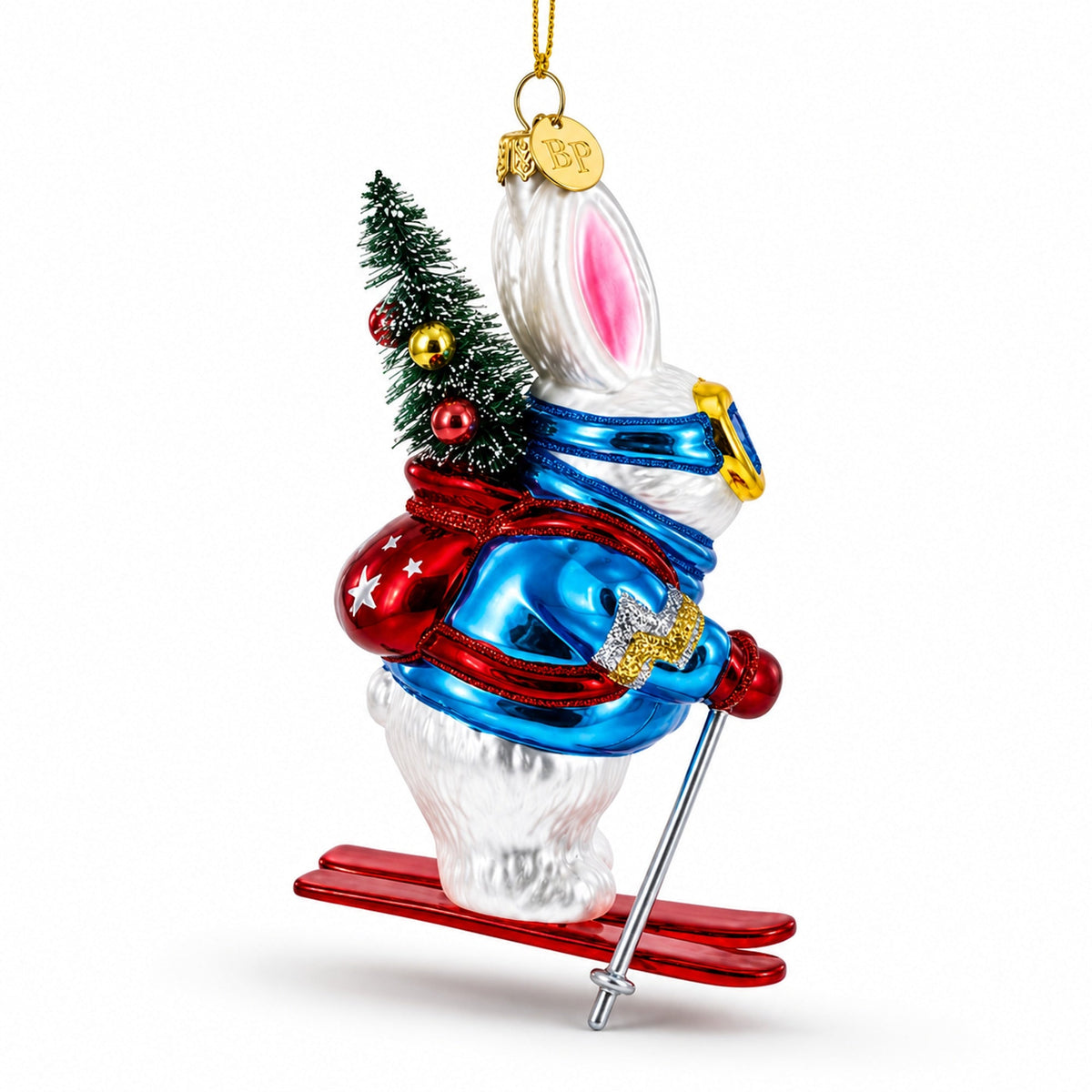 Skiing Bunny Rabbit Wearing Goggles Glass Christmas Ornament by BestPysanky